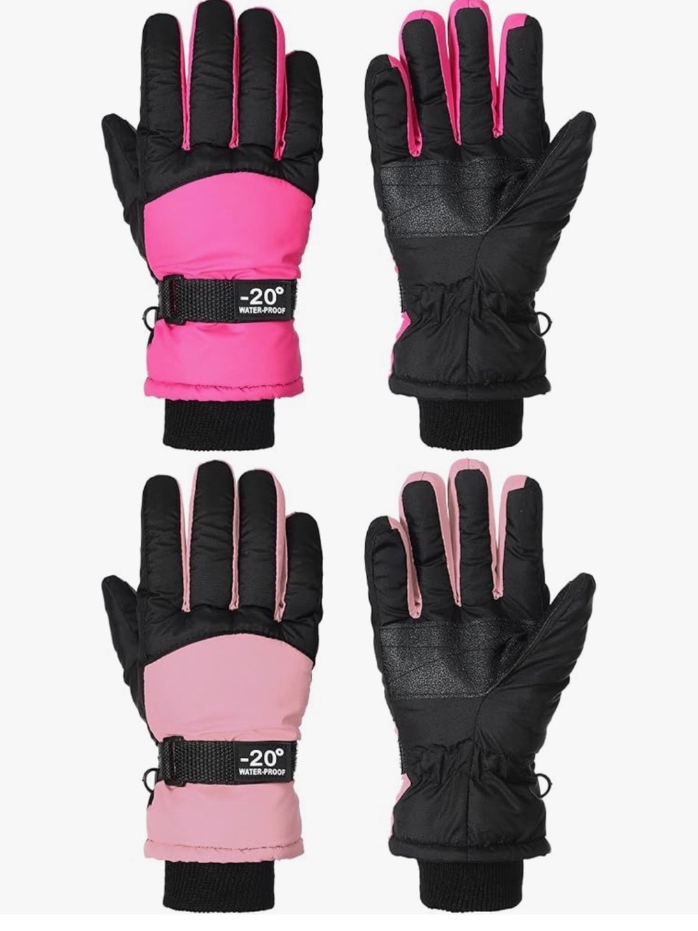 Kids Winter Ski Gloves - Pink/Hot Pink